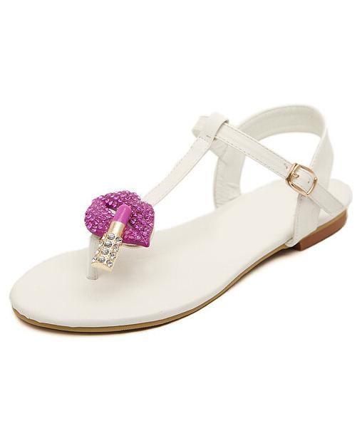 Romwe White Rhinestone Lip Flip Flat Sandals