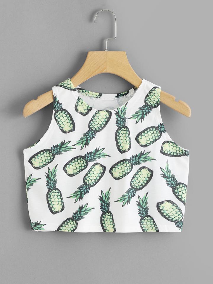 Romwe Pineapple Random Print Crop Top