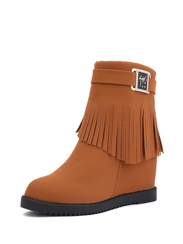Romwe Fringe Detail Hidden Wedge Boots