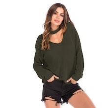 Romwe Choker Neck Solid Jumper