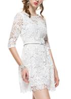 Romwe Lace Embroidered Hollow With Belt Dress