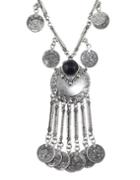 Romwe Antique Silver Trible Design Round Coin Piece Long Tassel Necklace For Women