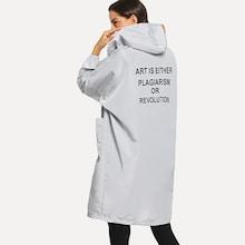 Romwe Letter Print Hooded Longline Coat