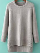 Romwe Dip Hem Split Grey Sweater