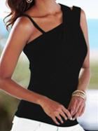 Romwe Black Asymmetric Shoulder Top