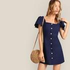 Romwe Single Breasted Flutter Sleeve Dress