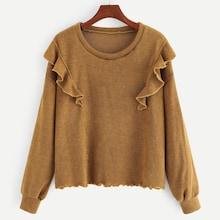 Romwe Ruffle Decoration Solid Sweater