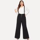 Romwe Plus Solid Zip Front Pinafore Pants