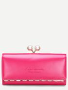 Romwe Hot Pink Embossed Letter Pearl Rhinestone Detail Clutch Bag
