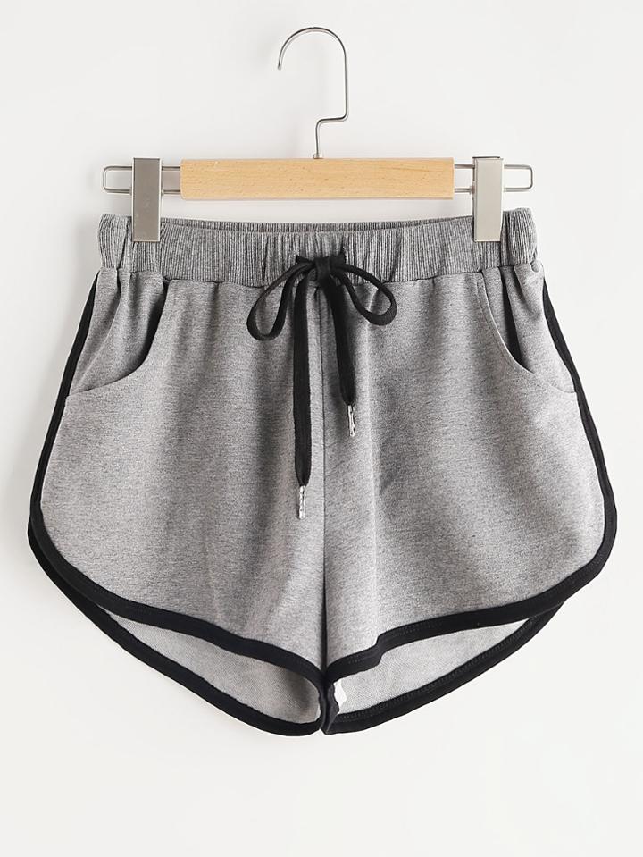 Romwe Drawstring Waist Contrast Binding Dolphin Shorts