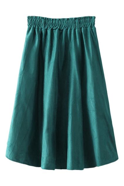 Romwe Elastic Pleated Green Skirt