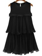 Romwe Sleeveless Ruffle Chiffon Black Dress