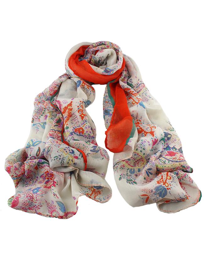Romwe New Fashion Voile Orange Flower Printed Women Scarf