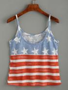 Romwe Multicolor Stars And Stripes Print Cami Top