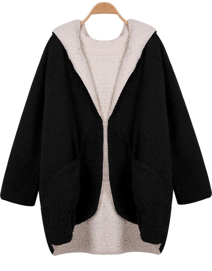 Romwe Hooded Both Sides Black Coat