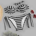 Romwe Striped Underwire Bandeau With Tie Side Bikini