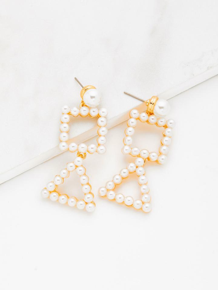Romwe Faux Pearl Decorated Geometric Drop Earrings
