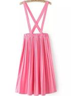 Romwe With Pearl Straps Pleated Pink Dress