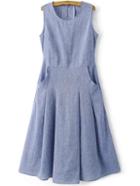 Romwe Blue Sleeveless Cutout Back Pleated Dress