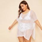Romwe Plus Split Side Hollow-out Cover Up Without Bikini
