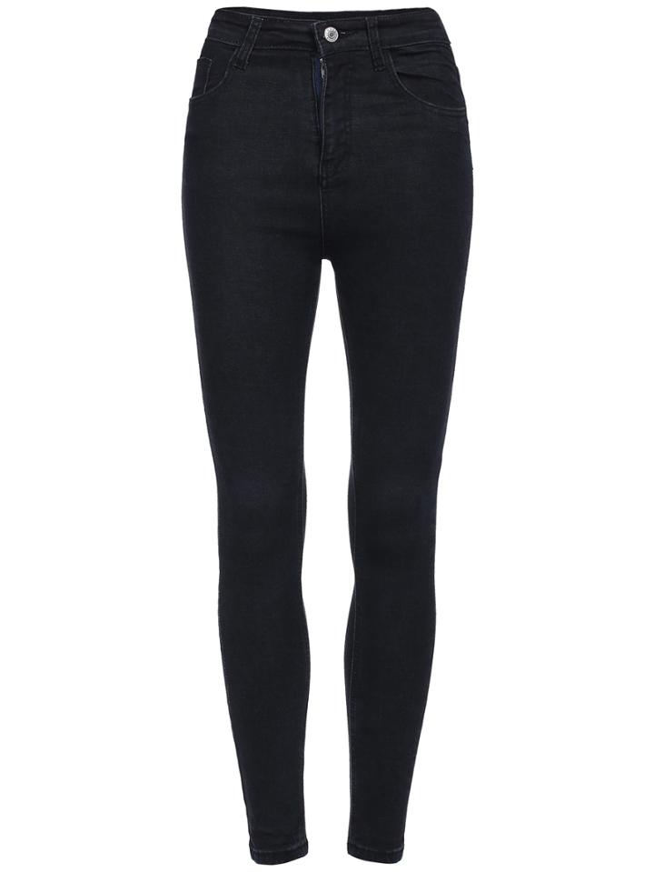 Romwe Women Denim Black Pant
