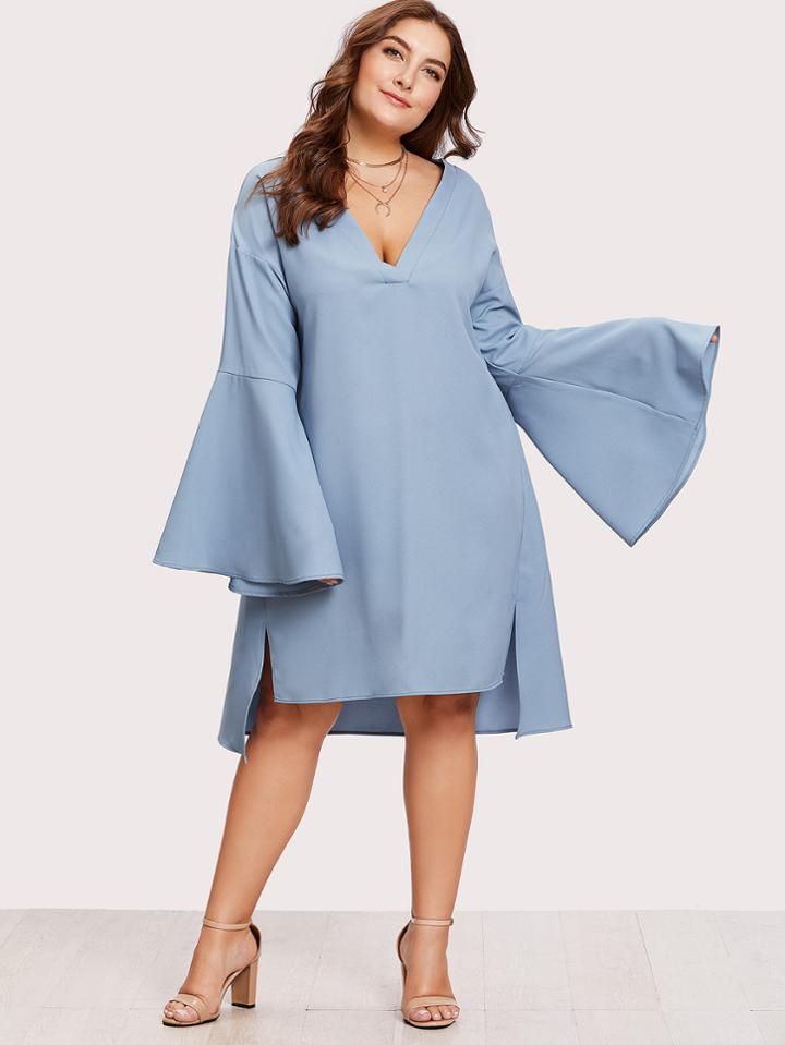 Romwe Exaggerate Trumpet Sleeve Stepped Hem Dress