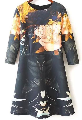 Romwe Floral Print Long Sleeve Dress