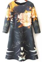 Romwe Floral Print Long Sleeve Dress