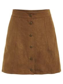 Romwe Faux Suede Buttoned Front Skirt