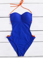 Romwe Strappy Back Halter One Piece Swimwear