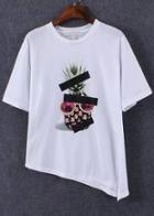 Romwe Pineapple Print Asymmetrical Split T-shirt