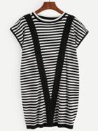 Romwe Contrast Trim Striped Knit Long T-shirt