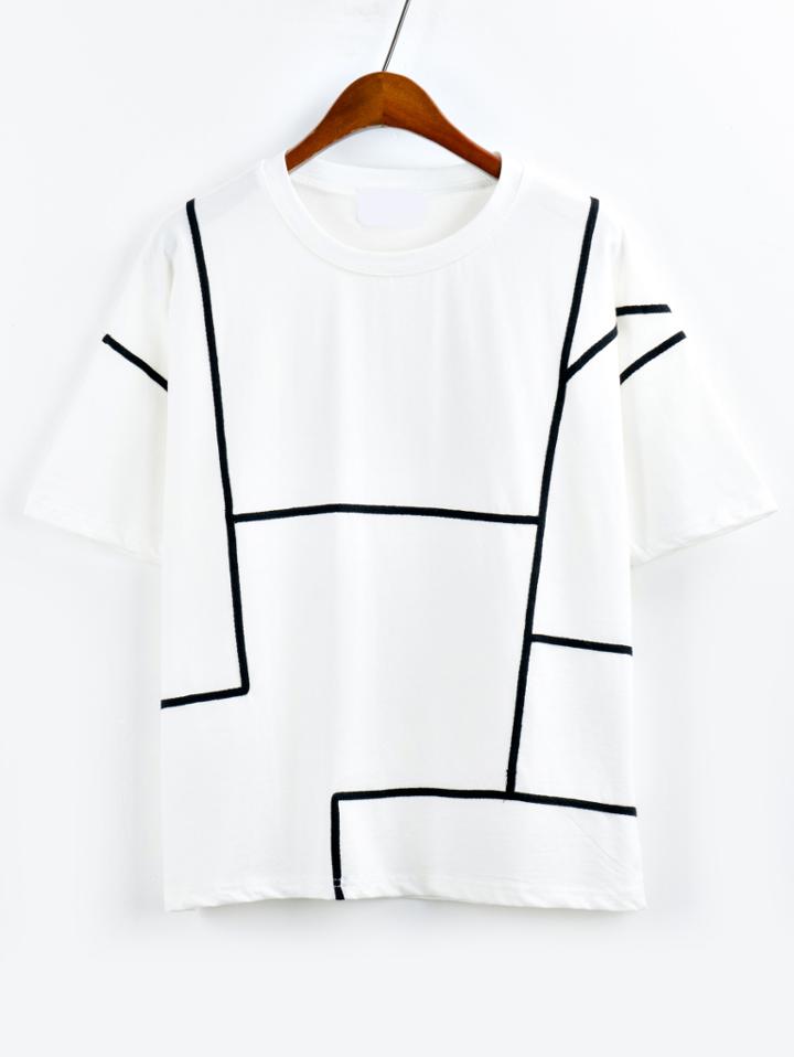 Romwe Contrast Binding T-shirt - White