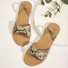Romwe Snakeskin Pattern Criss Cross Flat Sandals