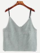 Romwe Pale Green Corduroy Dip Hem Cami Top