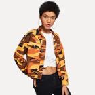 Romwe Pocket Front Button Up Camo Jacket