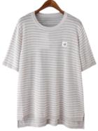 Romwe Grey Short Sleeve Dip Hem Linen Stripe T-shirt