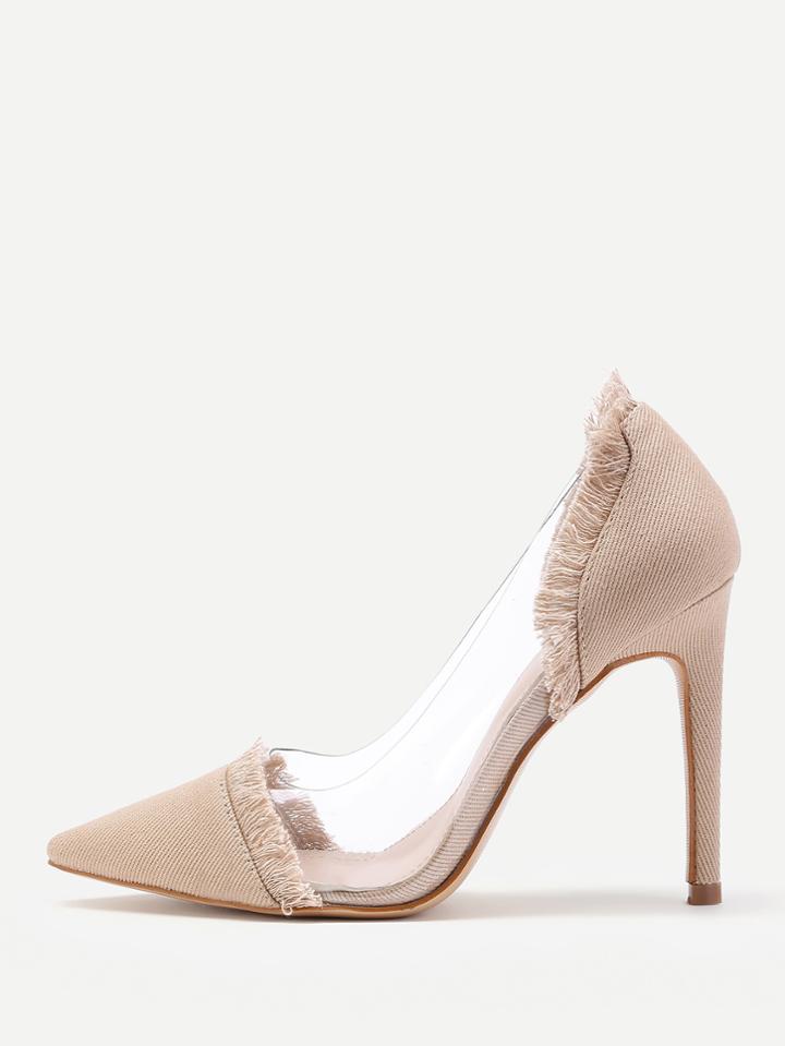 Romwe Clear Detail Pointed Toe Denim Heels