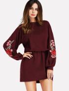 Romwe Embroidered Applique Drop Shoulder Dress