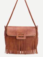 Romwe Brown Faux Leather Tassel Shoulder Bag