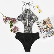 Romwe Random Leopard Print Backless One Piece Swimsuit