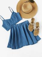Romwe Crop Chambray Cami Top And Skirt Set