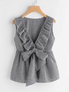 Romwe Flounce Trim Plunging Bow Neck Shell Top