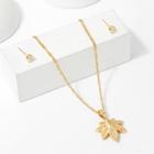 Romwe Maple Leaf Pendant Necklace & Earrings Set
