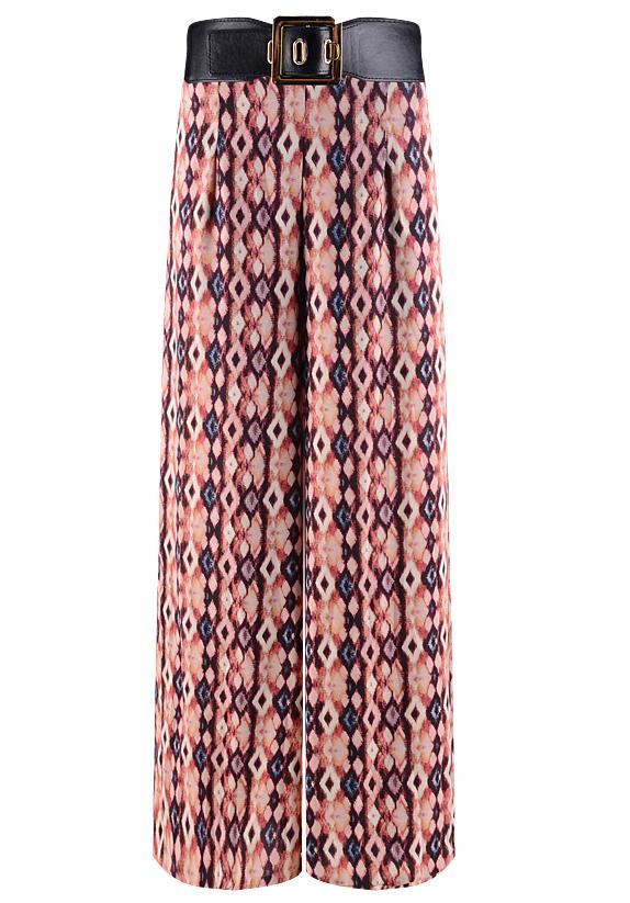 Romwe Wide Leg Geometric Print Chiffon Pink Pant
