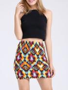 Romwe Multicolor Tribal Print Bodycon Skirt