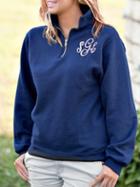 Romwe Dark Blue Lapel Embroidery Pullover Sweatshirt