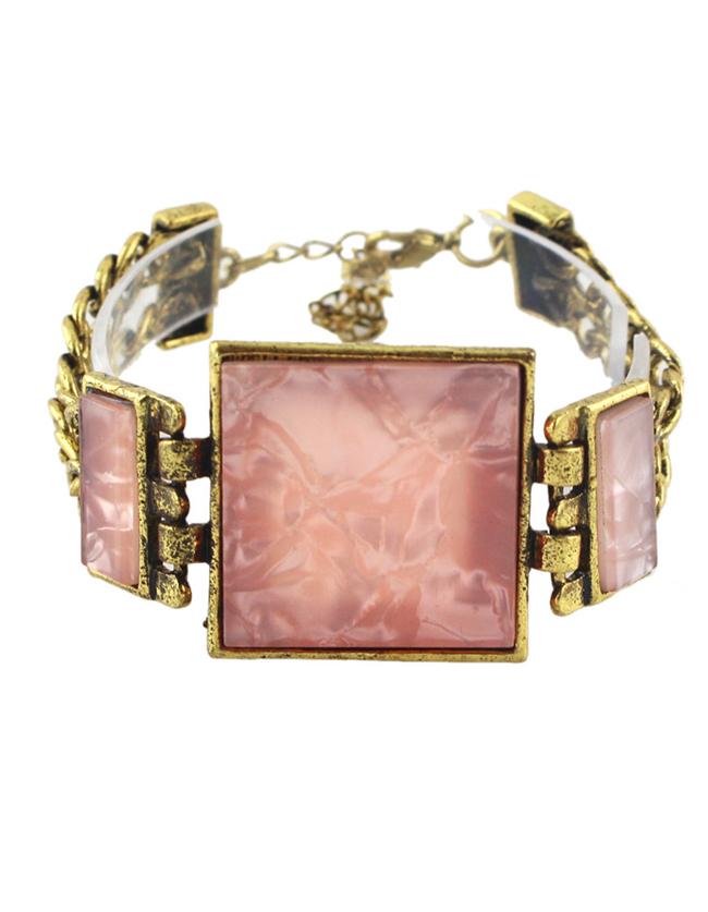 Romwe Pink Stone Chunky Bracelet