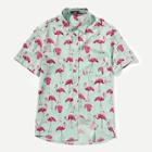 Romwe Guys Allover Flamingo Print Shirt