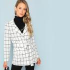 Romwe Self Belted Grid Print Notched Coat